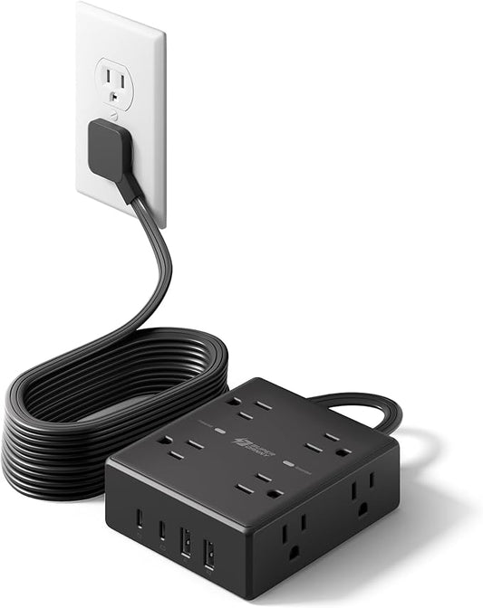 SUPERDANNY Extension Cord,Flat Plug Surge Protector Power Strip,15Ft | 8 AC & 4 USB Ports (2 USB C),Surge Protector with 1050J,Desk Charging Station for Home Office,College Dorm Room Essentials by SUPERDANNY