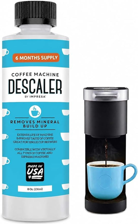 IMPRESA Coffee Machine Descaler (2 Uses Per Bottle) - Made in the USA - Universal Descaling Solution, Compatible with Nespresso, Delonghi and All Single Use Coffee and Espresso Machines by IMPRESA