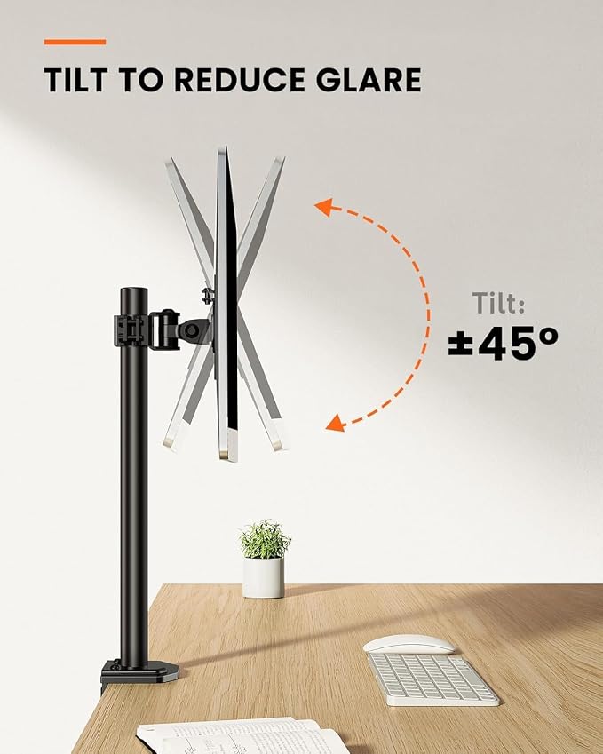 Ergear Single Monitor Mount for 13-32 Inch Screens,17.6 lbs Capacity | Steel pole design,tilt, swivel, rotation,cable clips,desk space saving, home office setup, VESA 75x75/100x100mm - Image 3