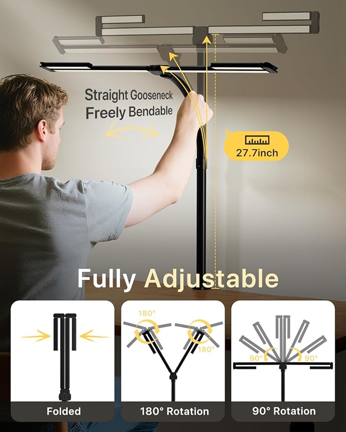 ONEMIX 42-Inch LED Desk Lamp for Dual Monitors with Clamp and Remote | 4 Adjustable Panels for Focused or Wide-Area Light, 1800LM, Flexible Gooseneck, 5 Color Temps, 5 Brightness Levels, Timer - Image 3