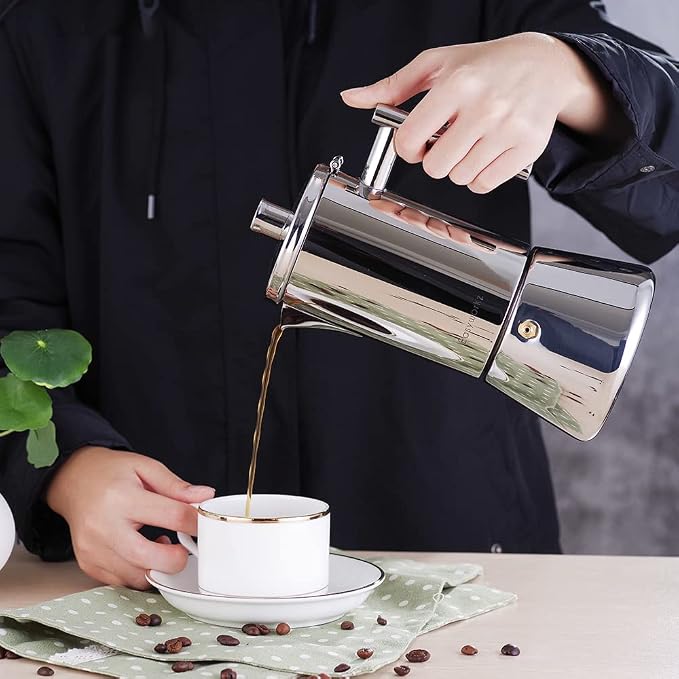 Easyworkz Diego Stovetop Espresso Maker Stainless Steel Italian Coffee Machine Maker 12Cup 17.5 oz Induction Moka Pot - Image 5