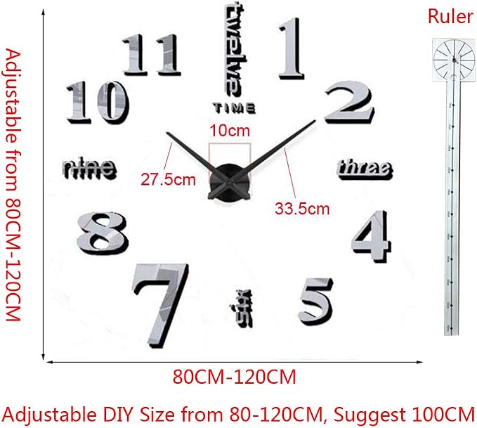 FASHION in THE CITY New 3D DIY Mirror Surface Wall Clocks Modern Design Living Room Decorative Wall Watches … (Coffee) - Image 2