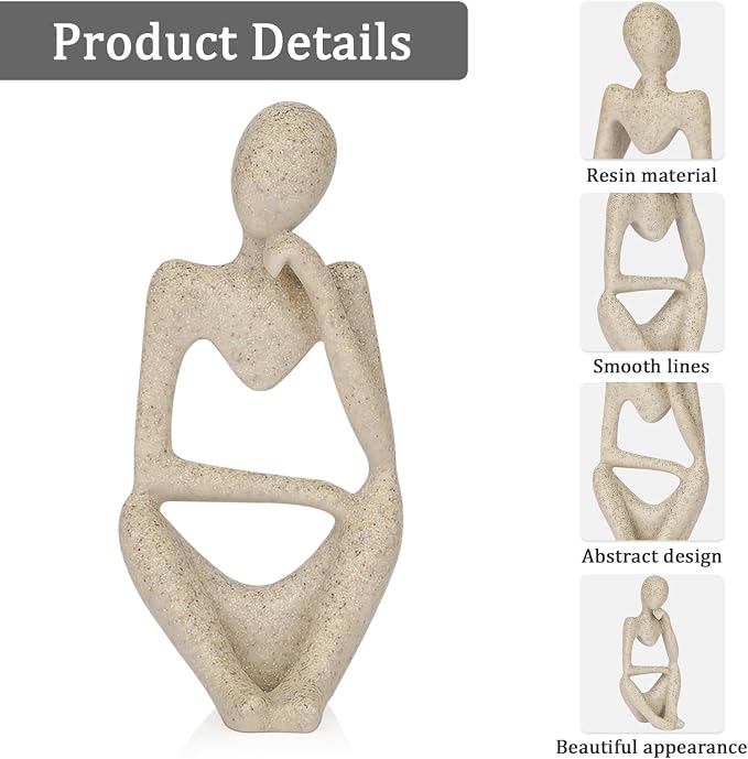 Sandstone Resin Thinker Style Abstract Sculpture Statue Collectible Figurines Home Office Bookshelf Desktop Decor (Small Sandstone, Right) - Image 4