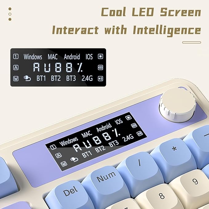 AULA S99 Pro Wireless Keyboard, Gaming Keyboards Media Knob Custom RGB Backlit, 3-Modes BT/2.4G/USB-C Membrane Cute Creamy Keyboard for Windows/MAC/PC Gamer - Blue White - Image 5