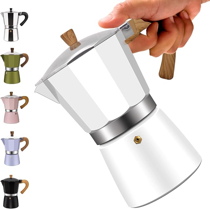 6 Cup Aluminum Moka Pot Classic Stovetop Espresso Coffee Maker 300ml 10oz Coffeemaker Percolator Mocha Express Preferred Cafe Makers for Italian and Cuban Café Brewing White by Vaolvpant