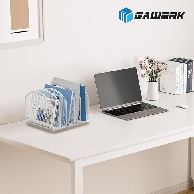 Gawerk 5-Section Vertical Desktop Organizer, 6-Section Mesh File Folder Stand Sorter for Office Home Classroom Organization - Image 7