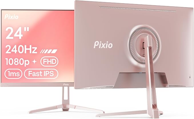 Pixio PX249 Wave Pink Rose Gold 24 inch 240Hz Refresh Rate FHD 1080p Resolution Fast IPS Panel 1ms GTG Response Time Built-in Speakers Gaming Monitor with Adaptive Sync by Pixio