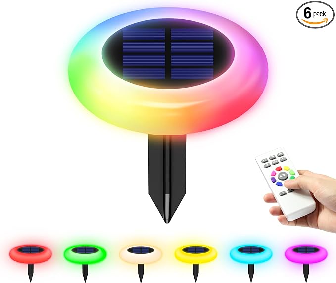 intelamp Solar Pathway Lights Outdoor, 6 Pack 9 Color Changing with Remote Control, Dusk to Dawn Solar Powered Waterproof LED Ground Lighting for House Outside Lawn Garden Yard Patio by IntelampSolarLightingArtist