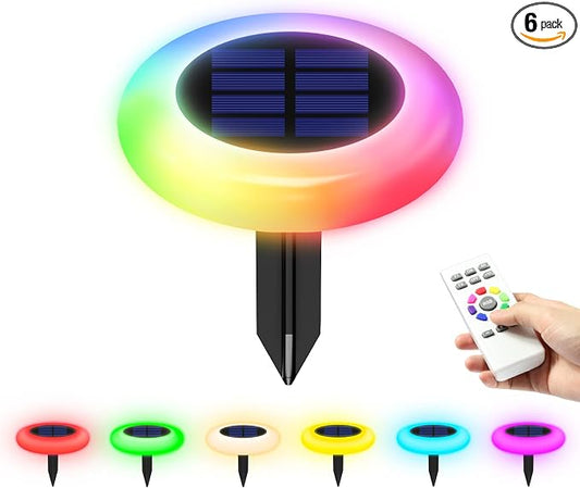 intelamp Solar Pathway Lights Outdoor, 6 Pack 9 Color Changing with Remote Control, Dusk to Dawn Solar Powered Waterproof LED Ground Lighting for House Outside Lawn Garden Yard Patio by IntelampSolarLightingArtist