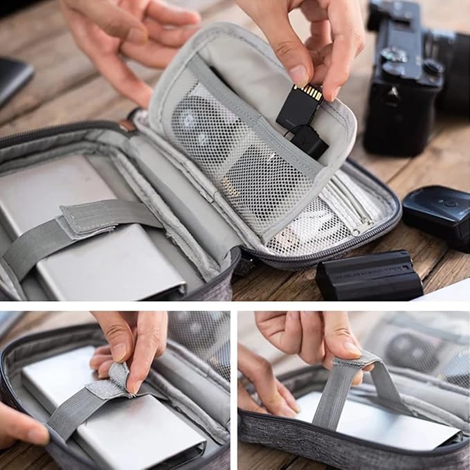 4Pcs Electronic Organizer Bag,Small Travel Tech Cable Organizer Pouch, Waterproof Travel Cord Organizer Portable Carrying Case Portable for Cord Charger Earphone USB SD Card Cables Power Bank,Grey - Image 2