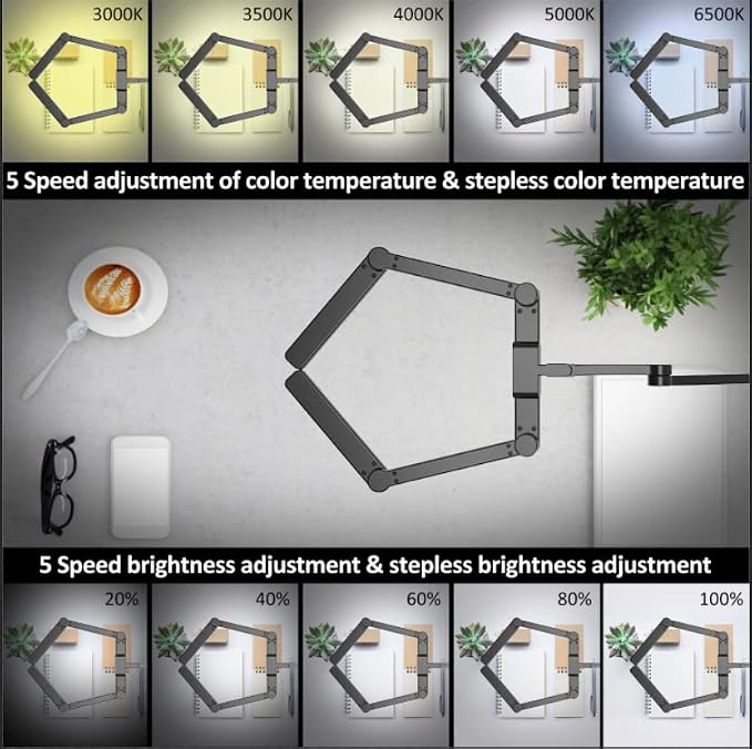 EPABINA LED Desk Lamp with Clamp, 41.5" Clamp on Architect Desk Lamp for Home Office, 24W Bright Tall Computer LED Table Light Adjustable Overhead Clip on Office Lighting for Work Craft - Image 5