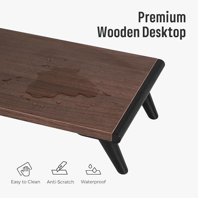 loukin Monitor Stand Riser for Desk, 22.4" x 8.3" Larger Computer Stand for Laptop, PC, Printer, Sturdy Desktop Computer Shelf with Non-Skid Rubber, Home Office (Brown) - Image 4