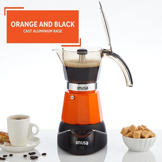 IMUSA 6 or 3 Cup Electric Espresso Maker with Cool-Touch Handle, Orange | Bare Aluminum Finish, Cool-Touch Handle with Visual Indicator, Makes Espresso, Ideal for Everyday Use and Gifts - Image 3