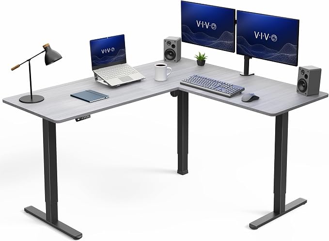 VIVO Dark Gray 63 x 55 in Corner Standing Desk, DESK-E3CTG | Electric, Reversible L-Shaped Table, Sit Stand, Height Adjustable, Memory Controller, Office Furniture Sets, Black Frame by Unknown