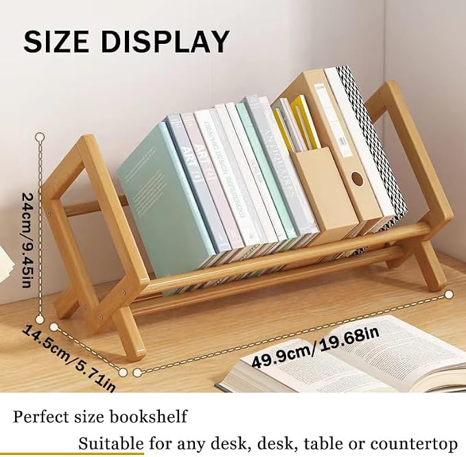 Wood Tilting Bookcase in Living Room/Home/Office, Desktop Book Shelf Organizer Bookshelves Storage Rack for CDs/Magazine/Books Display (Yellow, 19.68"-L) - Image 2