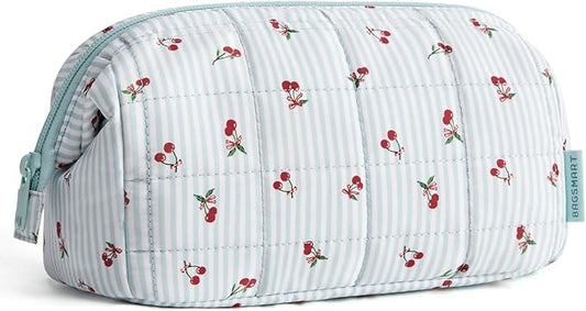 BAGSMART Makeup Bag Travel Toiletry Bag, Puffy Padded Make Up Bags for Women Makeup Organizer Case, Wide-open Pouch Purse Travel Essentials Toiletries Accessories Brushes, Ditsy Cherry by BAGSMART
