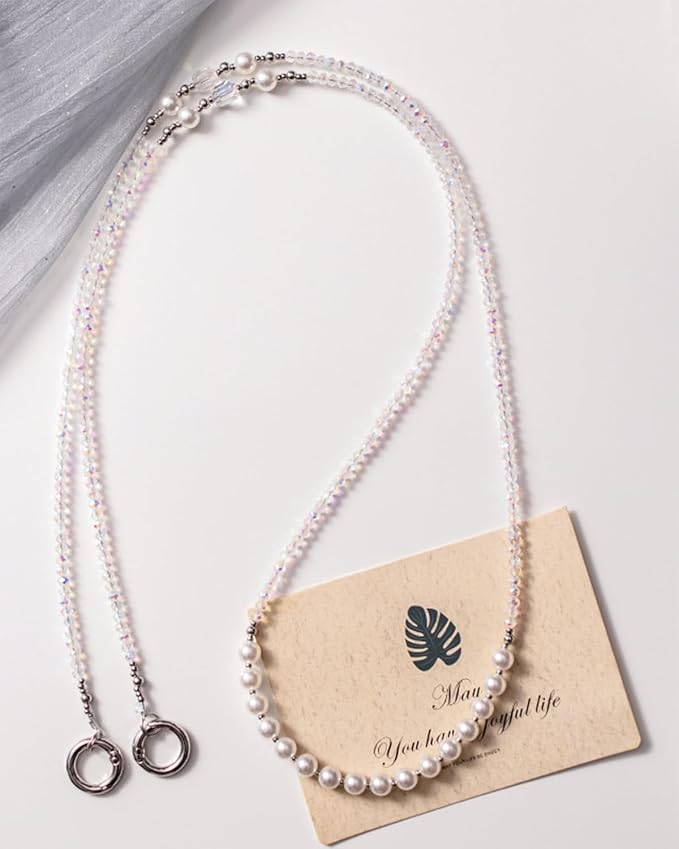 Phone Chain Crossbody Pearl Strap,Pearl Beaded Chain Shoulder Crossbody Lanyard with Phone Tether Patches Compatible with Most Phones Bag Purse - Image 5