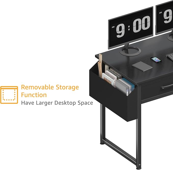 DLisiting Computer Desk with Fabric Drawers for Home Office Bedroom, 40 Inch Small Gaming Desk with 2 Drawers, Study Writing Table PC Desks, Black - Image 9