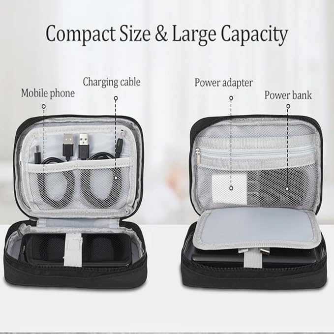 3Pcs Electronic Organizer Travel Case,Waterproof Cord Organizer Travel Cable Organizer Bag Portable Small Travel Tech Storage Pouch for Cord Charger Phone Earphone SD Card Cables Power Bank Card,Black - Image 2