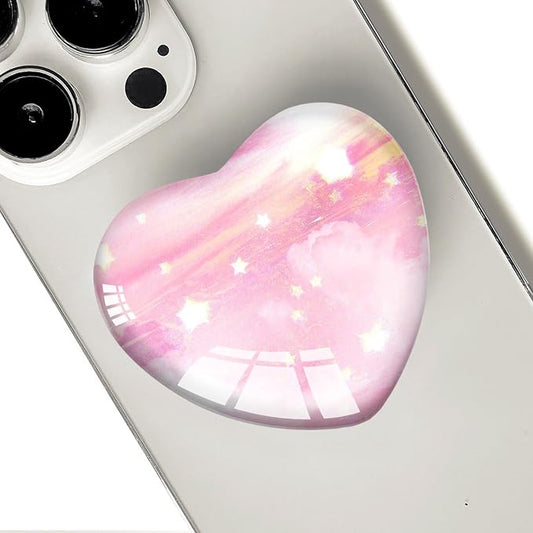 Luhoit Expandiing Cell Phone Grip Heart Shape Glass Finger Holder for Smartphones, Cellphone Collapsible Stand - Pink Star by Luhoit