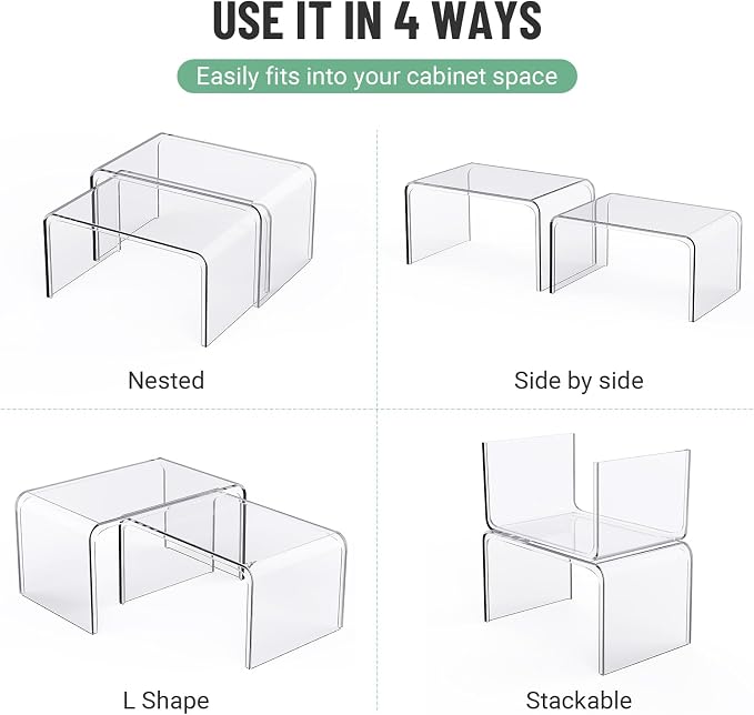 Bobomoment Clear Cabinet Organizer, Stackable Shelf Organizer Set of 4 | Kitchen Pantry Organizers and Storage, Display Cabinet Shelf Countertop Desk Shelves, Patented Spice Organization - Image 7