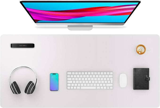 Aothia Large PU Leather Desk Pad Protector – Non-Slip Mouse Pad & Writing Mat for Office/Home, Waterproof, Easy to Clean (36" x 17", Pale Lavender White) by AothiaSimpleNaturalUnique