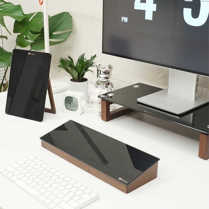 Desktop Black Glass Dry Erase Board with Wood Organizers for Small Office Supplies, Desk Whiteboard with Drawer for Home Office Cubicle, Accessories Included, Yeoux | Build With Soild Walnut Wood & Tempered Glass, Small Office Supplies Storage, For Hom... - Image 7