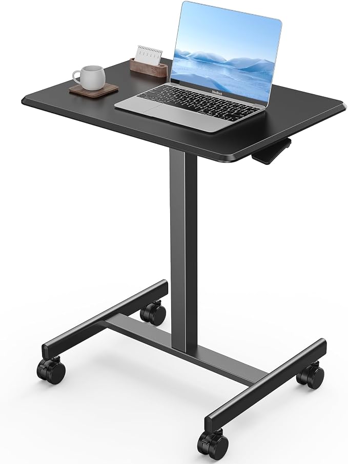 DUMOS Mobile Rolling Desk with Wheels Adjustable Height | Small Standing Desks Portable Laptop PC Table, Computer Workstation for Home Office Small Space, Black by DumosLifestyle