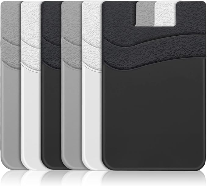 SHANSHUI Phone Wallet, 6 Pack Card Holder for Back of Phone Double Silicone Credit Business Card Sleeve Pocket Compatible for iPhone and Every Smartphones by SHANSHUI