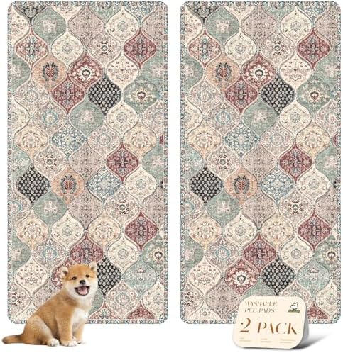 nunubaby Washable Pee Pads for Dogs, Stylish, Non-Slip and Leak-Proof Pee Pads. Reusable Potty Pads for Dogs for Crates and Floors.(Dark Red/Multi,36" x72" ) by Nunubaby