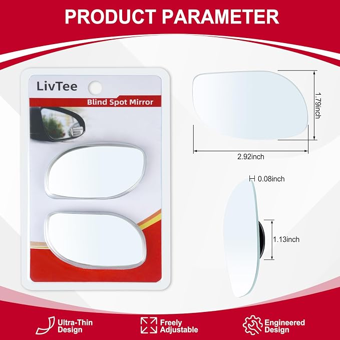 LivTee Blind Spot Mirrors, HD Glass Frameless Convex Rear View Mirrors, Wide Angle Adjustable Stick for Side Mirror, Automotive Exterior Accessories for Car, SUV & Trucks, Pack of 2 - Image 3