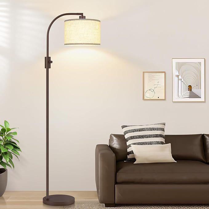 Nintiue Upgraded Modern Arc Dimmable Tall Standing Floor Lamp with Linen Shade, 1200 Lumens LED Bulb Included, for Living & Reading Room, Bedroom, Office & Nursery, Matte Brown - Image 5
