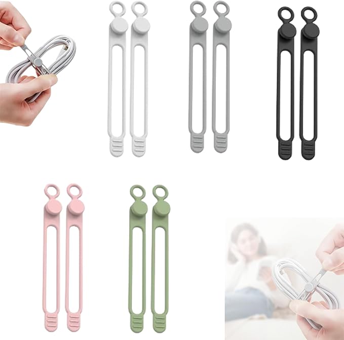 Data Cable Organizer, 2026 Upgrade Silicone Headphone Organizers, Silicone Cable Ties Reusable Cable Management Organizers Multipurpose Elastic Cord Organizer for Bundling and Fastening Cables (10Pcs) by PUSKIU