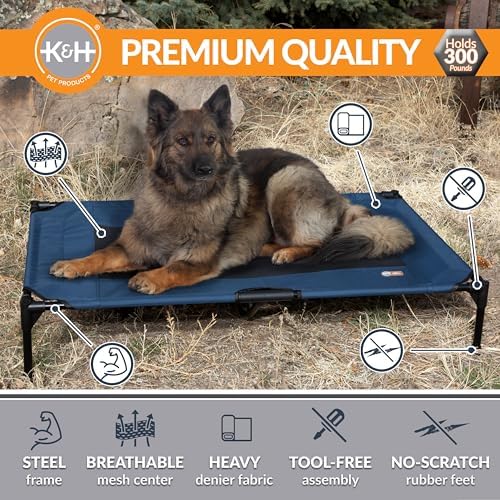 K&H Outdoor Elevated Dog Bed for Large & Extra-Large Pets, Blue, XL 50x32in - Image 2