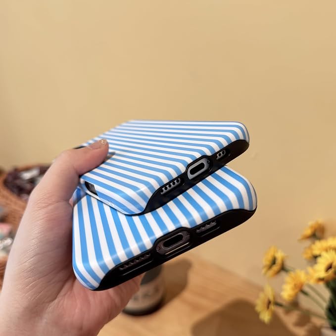 for iPhone 16 Pro Max Case Striped Cute Aesthetics Phone Case Trendy Protective Shockproof Cover for iPhone 16 Pro Max Blue White - Image 5