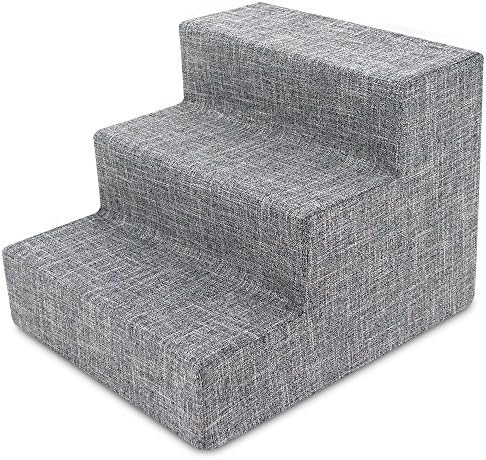 Best Pet Supplies Dog Stairs & Steps - Foam Steps for Small Dogs & Cats, Non-Slip Indoor Balanced Pet Step Support, Dog Ramp, No Assembly, Ash Gray Linen, 3-Step (13.5-inch Height) by BestPetSuppliesLLC