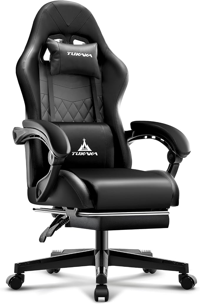 Gaming Chair,Ergonomic Massage Office Desk Chair with Footrest,Black | Pocket Spring Cushion,Reclining,Thick High Back,Headrest and Lumbar Support,Adjustable Leather Computer Chair Gamer Chair - Image 7