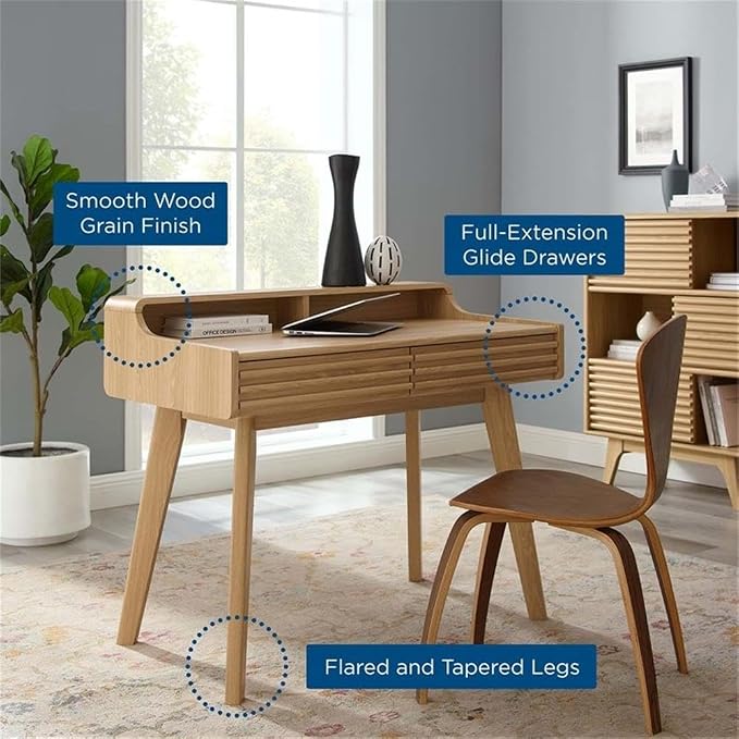 Modway Render Mid-Century Modern Office, Writing Desk, Oak - Image 8