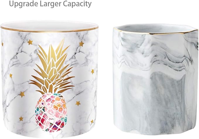 Cute Pen Holder for Desk, Ceramic Pencil Organizer, Makeup Brush Holder, Office Decor and Desk Accessories Durable Ceramic, Pineapple Pattern - Image 3