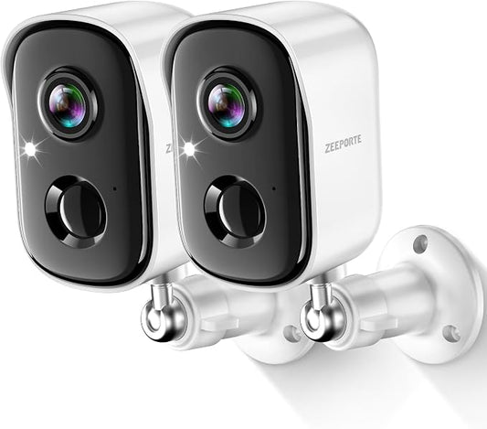 Security Cameras Wireless Outdoor, 2K Cameras for Home Security with Color Night Vision, SD/Cloud Storage,Longer Battery Life, Weatherproof, AI Motion Detection, Spotlight Siren Alarm（2 Pack） by ZEEPORTE+SECURITY