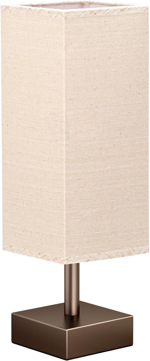 aooshine Browm Small Bedside Lamp for Bedroom - Square Beige Fabric Shade | Inline Rocker Switch, Corded Electric, Bulb Not Included, 12.8" Mini Table Lamp for Nightstand, Desk, Dorm, Office - Image 7