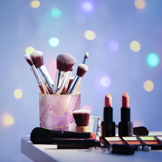 Pen Holder for Desk, Cute Ceramic Pencil Holder, Pen Cup Marker Holder Makeup Brush Holders, Desk Accessories & Workspace Organizers for Home, Office, Purple Marble - Image 5