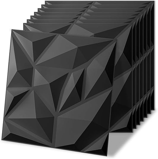 Art3d 20 Pack Decorative 3D Wall Panels for Interior Wall Decor Living Room, 11.8"x11.8" Black Wall Art PVC Panels for Bedroom TV Background Gaming Room Decor by Art3d