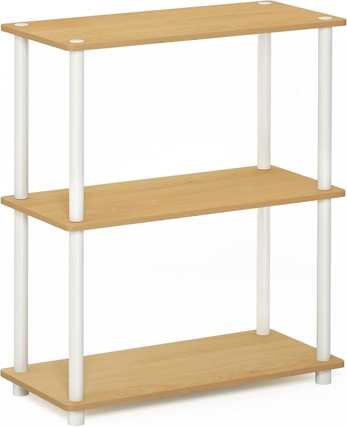 Furinno TURN-N-TUBE Storage Shelves, 3-Tier Book Shelf, Corner Shelf, Toolless Open Shelves, for Organization and Storage, Living Room, Garage, Home Office, Beech - Image 6