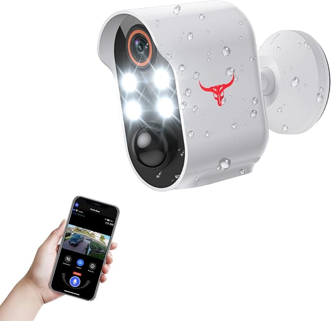 1080P Wireless Security Camera Outdoor, Battery Powered, AI Human Detection, Color Night Vision, 2-Way Audio, IP65 Waterproof, 2.4G Wi-Fi, Cloud Storage (4 spotlights) by Unknown