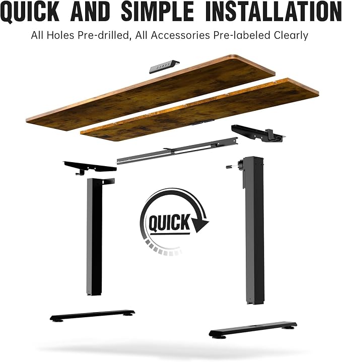 Veken Standing Desk, 63×27.6 Inch Electric Gaming Table, Brown | Height Adjustable Sit Stand Up Computer Tables for Home Office, Study , Writing, Suit students, employees and group work - Image 4