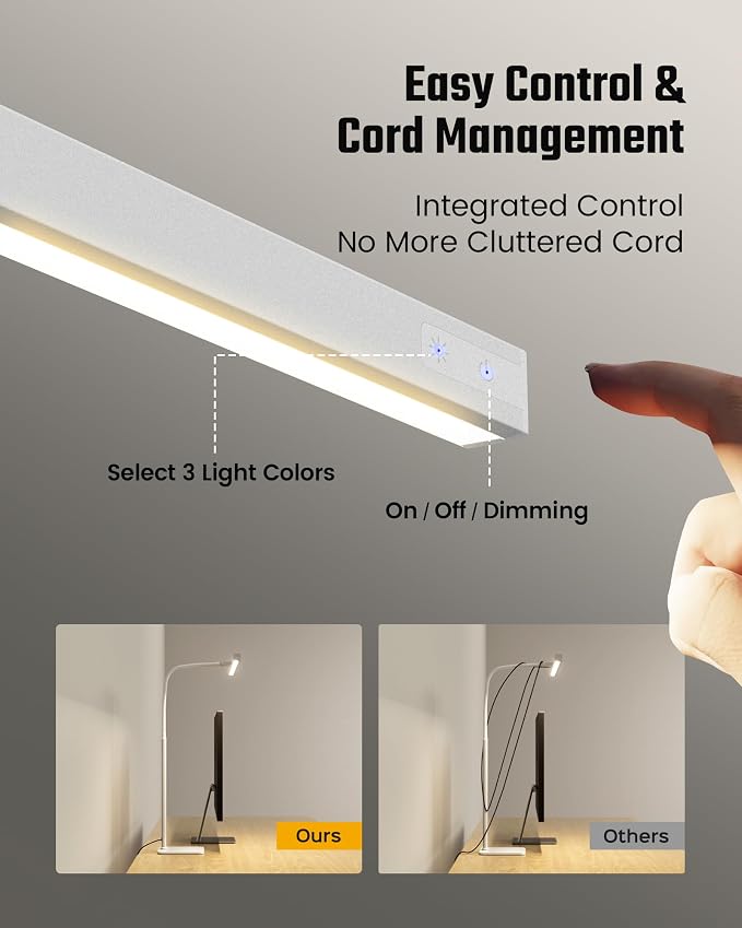 SUPERDANNY LED Desk Lamp for Home Office, Eye-Caring Desk Light with Base, 12W Touch Control 3 Colors Dimmable Brightness, Gooseneck Architect Lamp for Computer Monitor Reading Workbench, White - Image 4