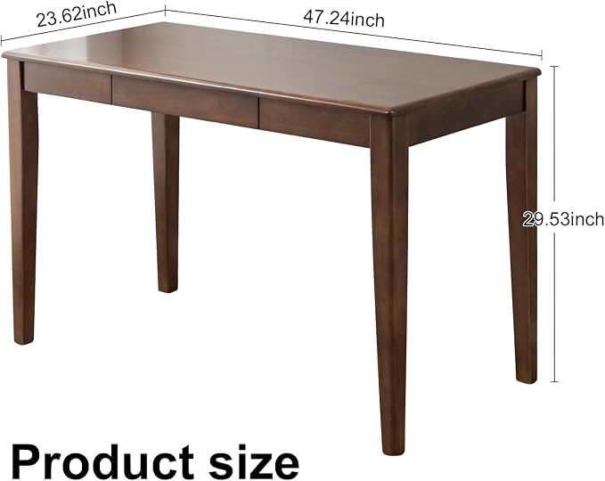 Solid Wood Desk with Drawer, Wooden Home Office Desk for Work, Student Computer Desk for Small Spaces, Gaming Study PC Desk for Bedroom, Easy to Assemble (Walnut Color 47 inch) - Image 3