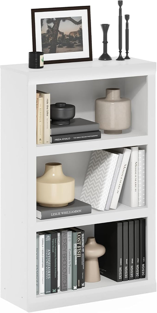 Furinno Rail Book Shelf, 3-Tier Bookshelf with Open Shelf, Bookcase with Classic Style Edges, 10 x 24.6 x 39, for Organization and Storage, for Living Room, Bedroom, Home Office, White by Furinno-FitsYourSpaceFitsYourBudget