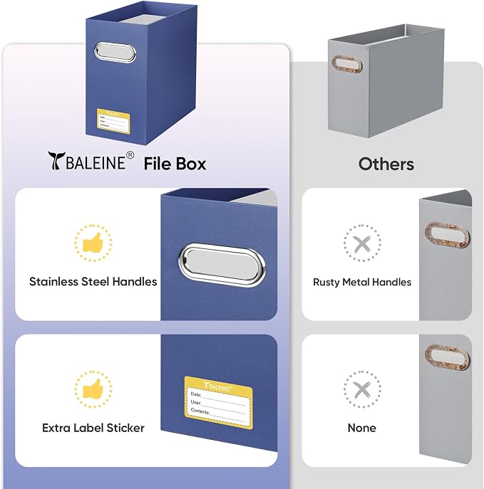 BALEINE File Organizer Box, Cardboard File Folder Organizer with Handle for Letter Size, Portable Collapsible Hanging Filing Box for Home Office Document Storage (8 Pack, Navy) - Image 5